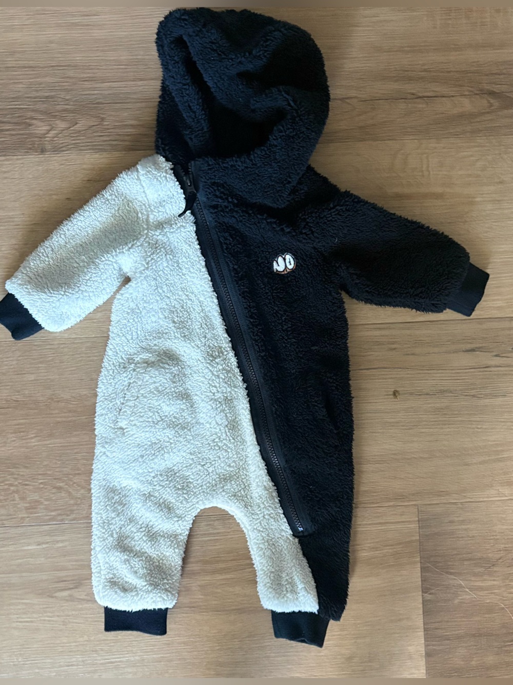 Mini Rodini Two-Tone Sherpa One-Piece - Black & Cream